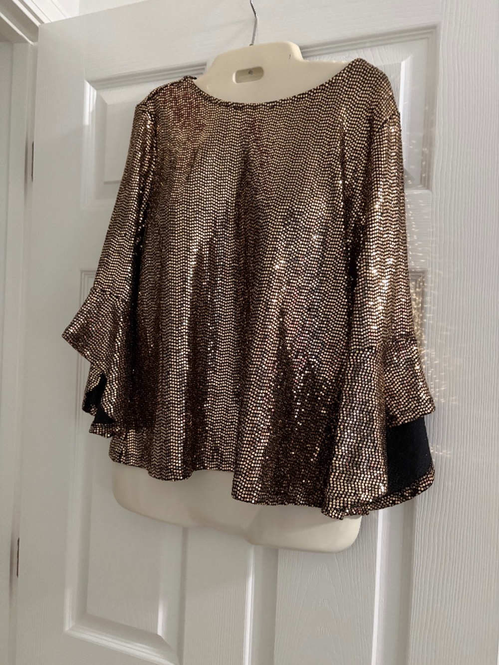 Kasper sequined blouse with bell quarter sleeves
